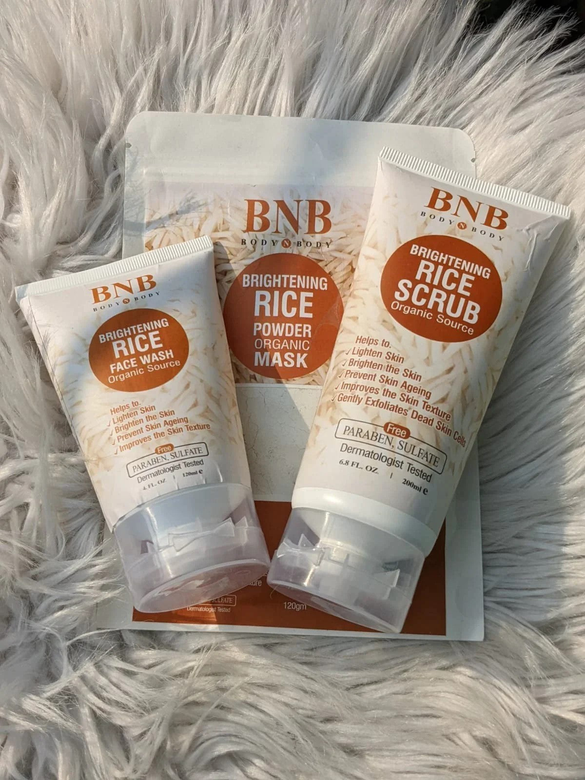 BNB Rice Extract Brightening Skincare Kit | Face Wash, Scrub & Mask for Glowing Skin
