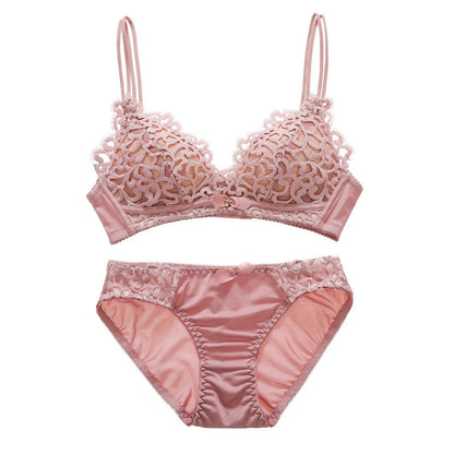 Double Stripped Single Padded Floral Design Bra & Panty Set